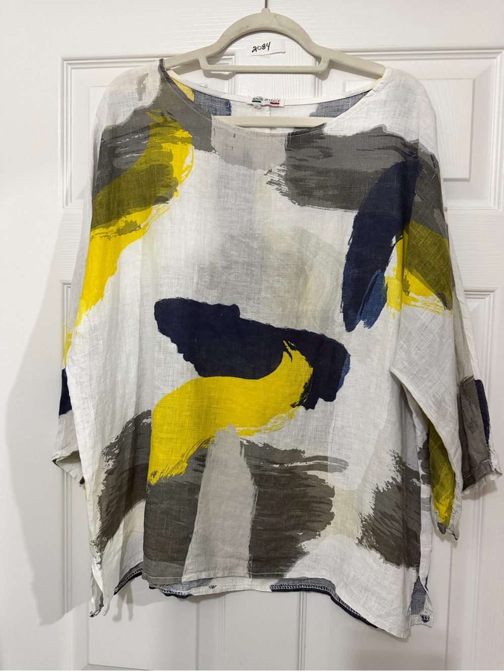 9F Moda Italian 100% Linen Abstract Print Oversized Tunic Top